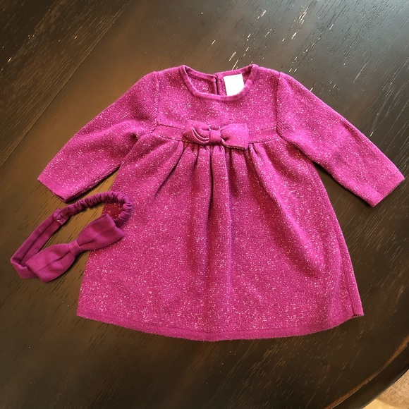 Gymboree Other - Gymboree Sparkly Purple Sweater Dress & Bow